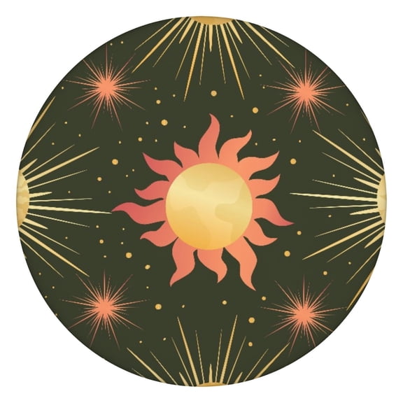 Astrology Print Elastic Edge Table Cover - Celestial Moon Phase Design Windproof Spill-Proof Round Tablecloth for 44 Inch Tables