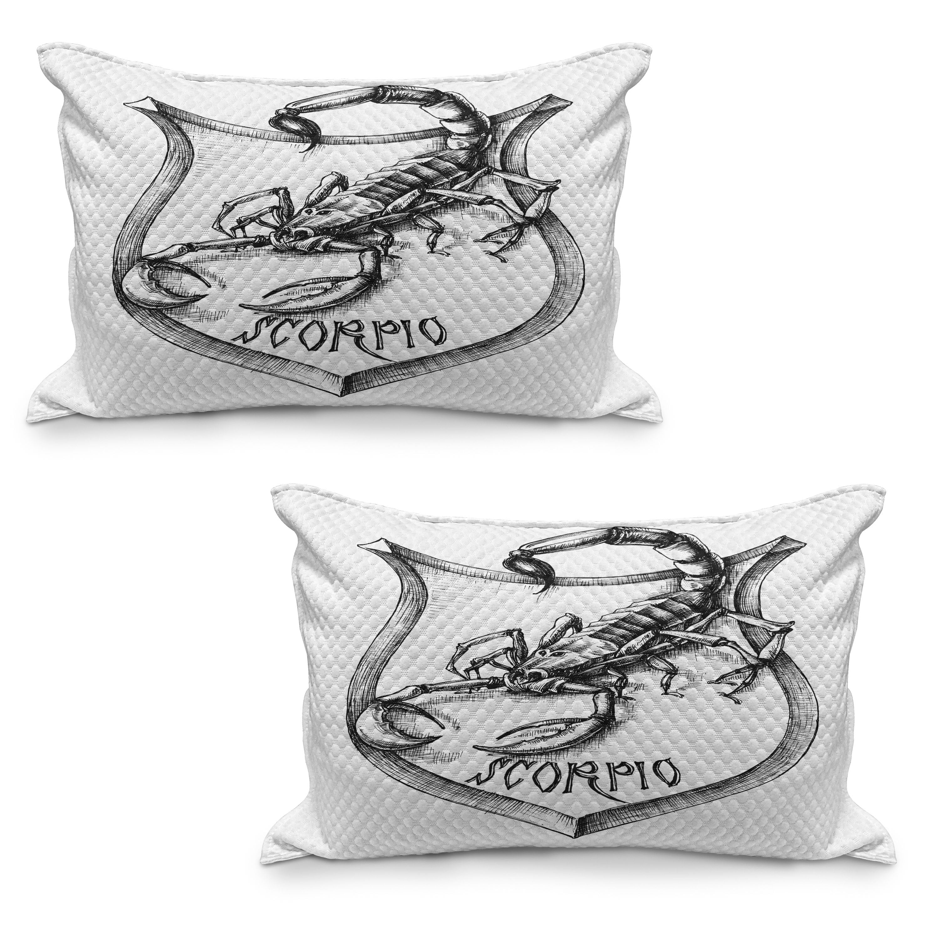 Astrology Quilted Pillowcover Set of 2, Black and White Heraldry Zodiac