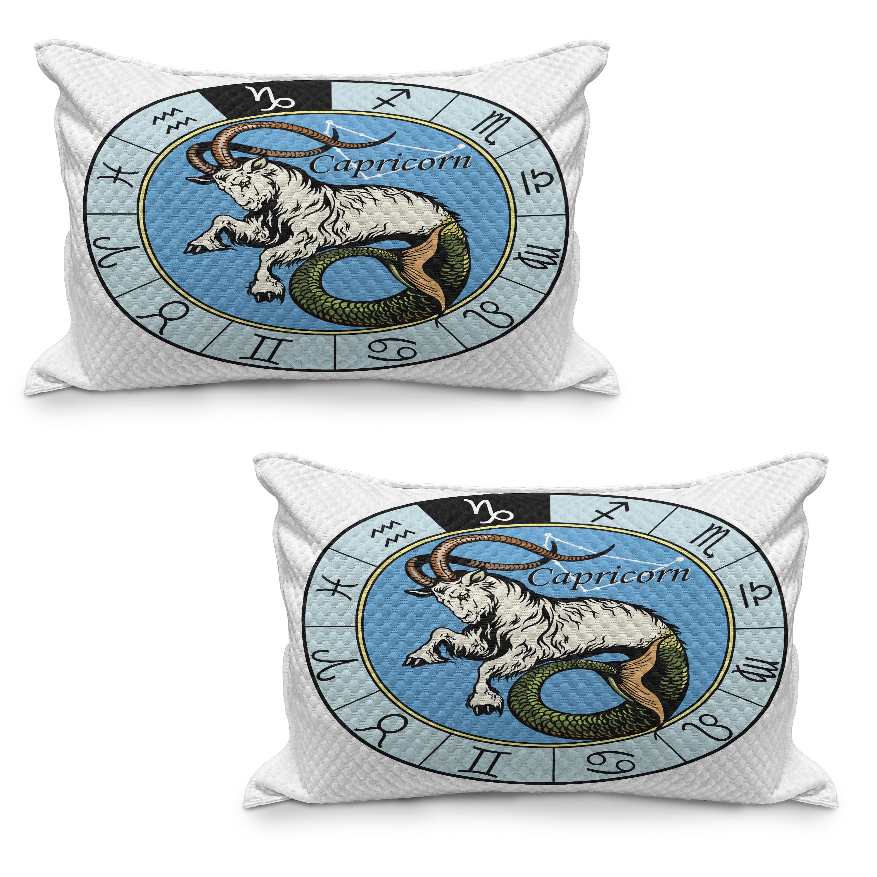 Astrology Quilted Pillowcover Set of 2, Illustration of Zodiac