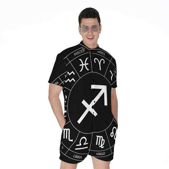 Astrology Sagittarius Sign Short Sleeve Men'S Rompers, Zodiac Horoscope Casual Summer Jumpsuits Outfit
