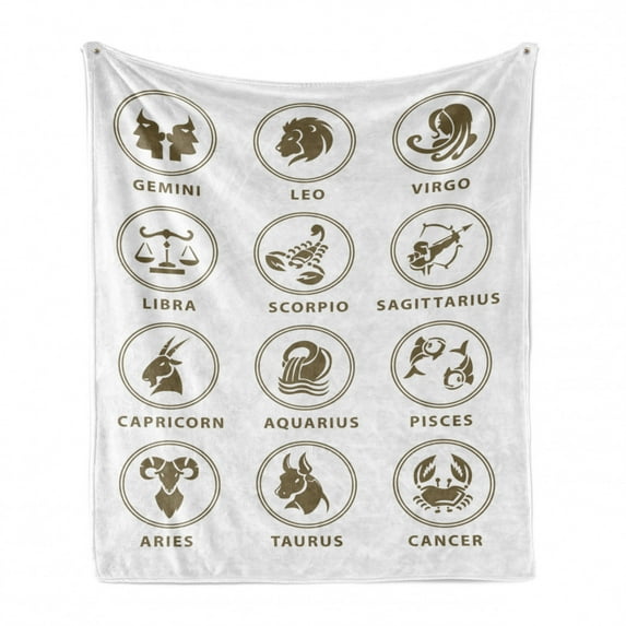 Astrology Soft Flannel Fleece Blanket, Classic Zodiac Chart Astrologicy Signs Stiylish Constellation Art Lllustration, Cozy Plush for Indoor and Outdoor Use, 50" x 70", White Sepia, by Ambesonne