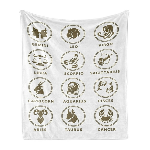 Astrology Soft Flannel Fleece Blanket, Classic Zodiac Chart Astrologicy Signs Stiylish Constellation Art Lllustration, Cozy Plush for Indoor and Outdoor Use, 60" x 80", White Sepia, by Ambesonne