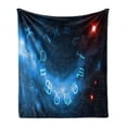thumbnail image 1 of Astrology Soft Flannel Fleece Blanket, Horoscope Circle Signs Virgo Scorpio Sagittarius with Abstract Backdrop, Cozy Plush for Indoor and Outdoor Use, 50" x 70", Blue White and Red, by Ambesonne, 1 of 6