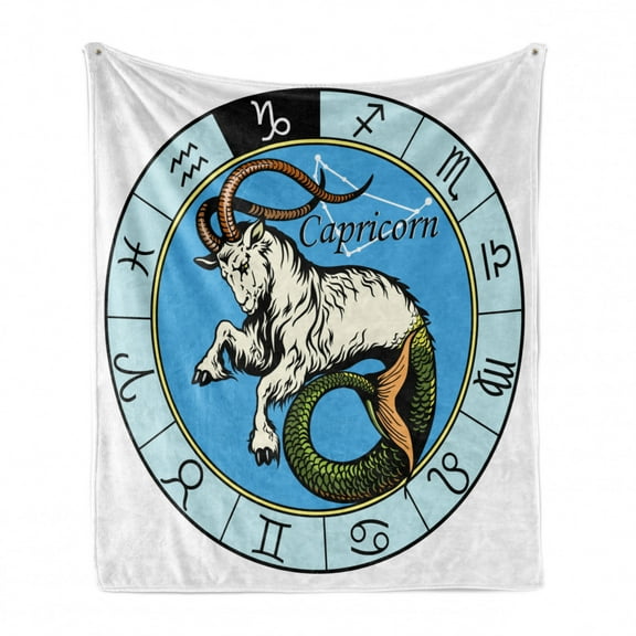 Astrology Soft Flannel Fleece Blanket, Illustration of Zodiac Capricorn with Signs Greek Saturn Design Horoscope Themed, Cozy Plush for Indoor and Outdoor Use, 50" x 70", Multicolor, by Ambesonne