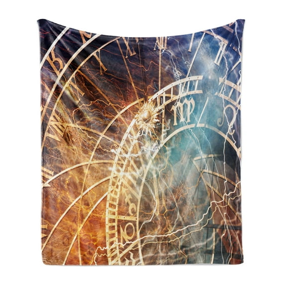 Astrology Soft Flannel Fleece Throw Blanket, Travel Design Old Town Prague Horoscope Clock Czech Republic Art Print, Cozy Plush for Indoor and Outdoor Use, 70" x 90", Multicolor, by Ambesonne