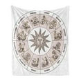 thumbnail image 1 of Astrology Soft Flannel Fleece Throw Blanket, Wheel Circle of Zodiac Signs with Sun Seem Image in Center Art Print, Cozy Plush for Indoor and Outdoor Use, 60" x 80", Pale Grey and White, by Ambesonne, 1 of 5