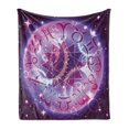 thumbnail image 1 of Astrology Soft Flannel Fleece Throw Blanket, Zodiac Circle in Space with Abstract Gender Signs Star Shape Center, Cozy Plush for Indoor and Outdoor Use, 60" x 80", Purple and Pale Blue, by Ambesonne, 1 of 5