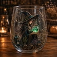 thumbnail image 1 of Astrology Starry Witch Stemless Tumbler, 2D Detailed Printed Glass Drinking Cup, Mystical Lunar Pattern Glassware for Kitchen, Bar and Everyday Household Use (Dark Green), 1 of 4