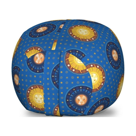 Astrology Storage Toy Bag Chair, Vintage Pattern with Celestial Elements Astronomic Ornaments, Stuffed Animal Organizer Washable Bag, Large Size, Yellow Brown and Blue, by Ambesonne