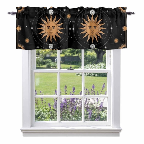 Astrology Tarot Bohemian Sun Valances for Windows,Kitchen Valance Rod Pocket Short Curtain, Mysterious Universe Planet Valance Curtain Window Valances for Bedroom Bathroom Living Room 42x12in