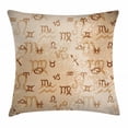 thumbnail image 1 of Astrology Throw Pillow Cushion Cover, Ancient Abstract Astrological Zodiac Signs Grunge Backdrop Image, Decorative Square Accent Pillow Case, 20 X 20 Inches, Light Brown and Caramel, by Ambesonne, 1 of 2