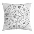 thumbnail image 1 of Astrology Throw Pillow Cushion Cover, Sketchy Zodiacal Circle with Astrology Signs Aries Aquarius Pisces Lion Art, Decorative Square Accent Pillow Case, 24 X 24 Inches, Black and White, by Ambesonne, 1 of 2