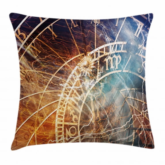 Astrology Throw Pillow Cushion Cover, Travel Decor Ancient Old Town Prague Horoscope Clock Czech Republic Art Print, Decorative Square Accent Pillow Case, 18 X 18 Inches, Multicolor, by Ambesonne