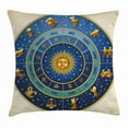 thumbnail image 1 of Astrology Throw Pillow Cushion Cover, Wheel of Astrological Signs Names and Dates with Moon Sun in Middle, Decorative Square Accent Pillow Case, 24 X 24 Inches, Blue Light Blue and Gold, by Ambesonne, 1 of 2