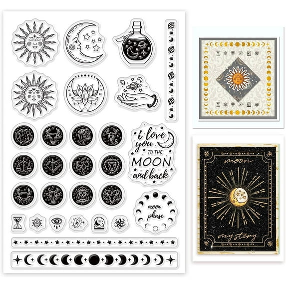 Astrology Vintage Clear Stamp Constellation Silicone Stamp Magic Potion Love Sentence Rubber Transparent Stamp Sun Celestial Stamp