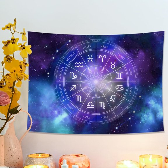 Astrology Zodiac Signs Tapestry, Violet Galaxy Wall Hanging, Celestial Decor for Bedroom, Living Room, Dorm, Mystical Tapestries Aesthetic 40x30 Inch