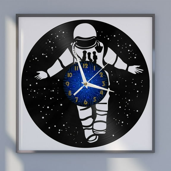 Astronaut 12 Inch Vinyl Record Wall Clock - Silent, Creative, and Unique Clock for Living Room, Entryway, or Bedroom Decor - Perfect Gift Idea(12 inchs B without LED)