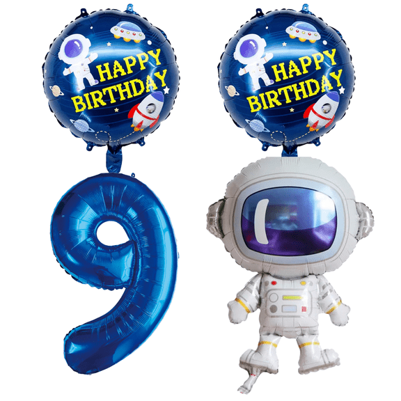 Astronaut 9th Birthday Party Balloons Blue Foil Number Set