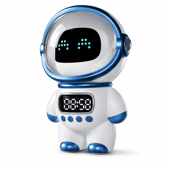 Astronaut AI Smart Speaker Alarm Clock with WiFi Bluetooth Dual Mode, Voice Recognition, TF Card AUX Input, Dynamic Expression Display, Multi-Scenario Home Audio Clock with Long Lasting Battery