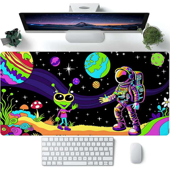 Astronaut & Alien Mouse Pad - Durable Non - Slip Desk Mat, Extra - Large Soft & Comfortable Mouse Pad - Ergonomic Stitched Desk Mat Ideal for Esports & Office Use