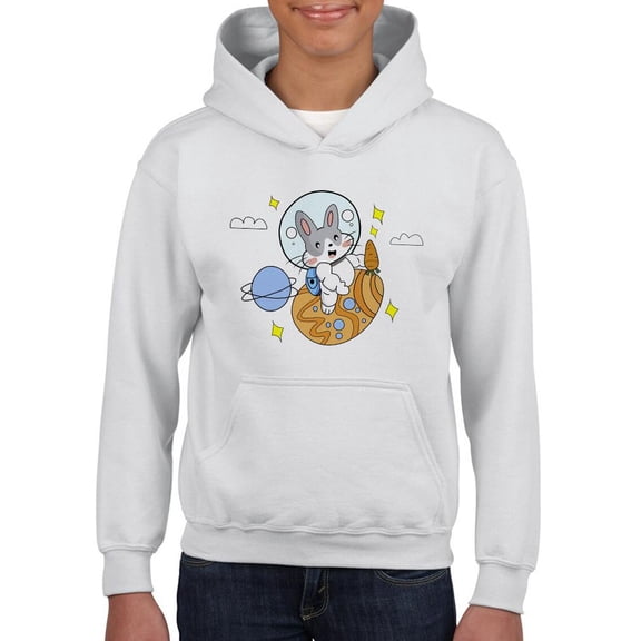 Astronaut Baby Bunny Hoodie Juniors - Youth Hoodie, White, Small