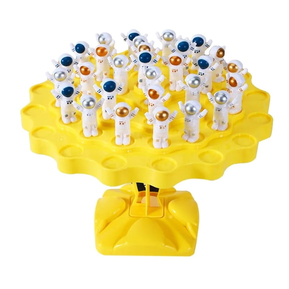 Astronaut Balance Tree Stacking Game, Large Family Game with Figures, Penalty Spinner & Storage Bag for Educational Fun and Motor Skills Yellow