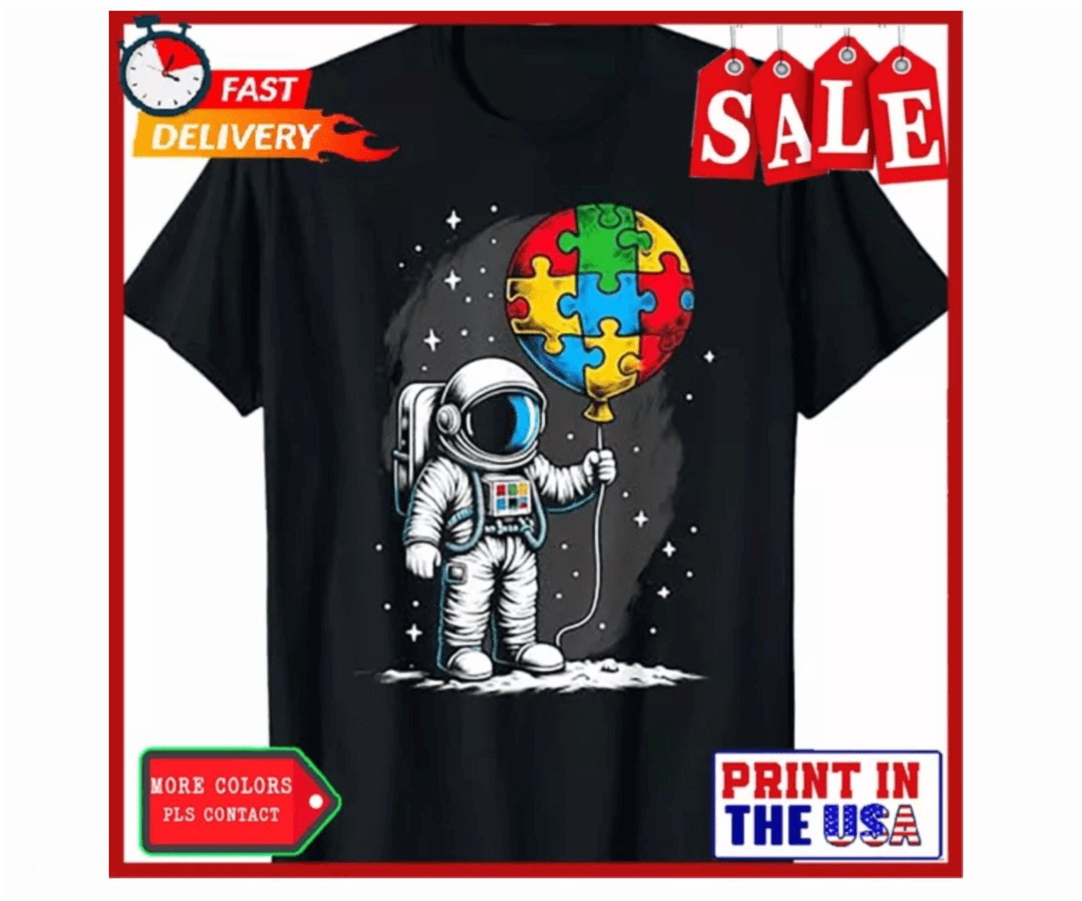 Astronaut Balloon Autism Awareness Space Autistic Shirt Unisex S-5Xl Hot Trending Shirt, Vintage Birthday Gift