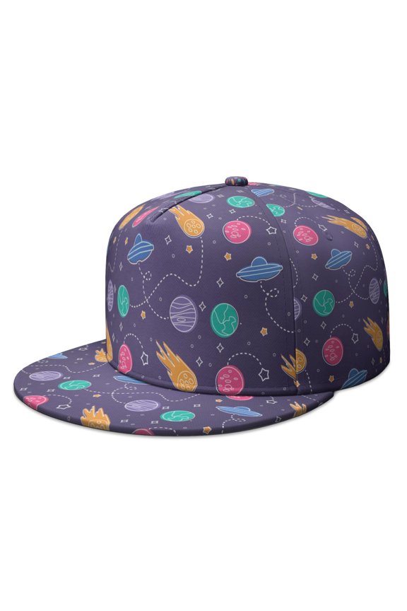 Astronaut Baseball Cap – Planet & Rocket Print Snapback Hat, Breathable Flat Visor for Space Geeks, Outdoor Casual Wear