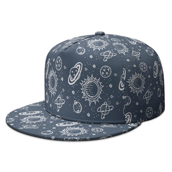 Astronaut Baseball Cap – Planet & Rocket Print Snapback Hat, Breathable Flat Visor for Space Geeks, Outdoor Casual Wear