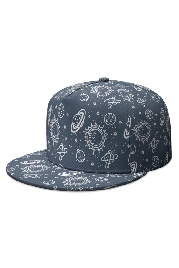 Astronaut Baseball Cap – Planet & Rocket Print Snapback Hat, Breathable Flat Visor for Space Geeks, Outdoor Casual Wear