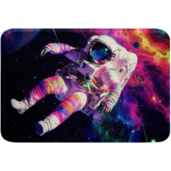 Astronaut Bath Mat 16"X 24" Colorful Outer Space Doormats Floor Mats,Starry Sky Stars Print Bathroom Rugs Kids Boys Girls Universe Planets Floor Rug Carpets for Bedroom