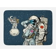 thumbnail image 1 of Astronaut Bath Mat, Comic Style Romantic Scene of a Musician and a Couple in Space, Plush Bathroom Decor Mat with Non Slip Backing, 29.5" X 17.5", Multicolor, by Ambesonne, 1 of 2