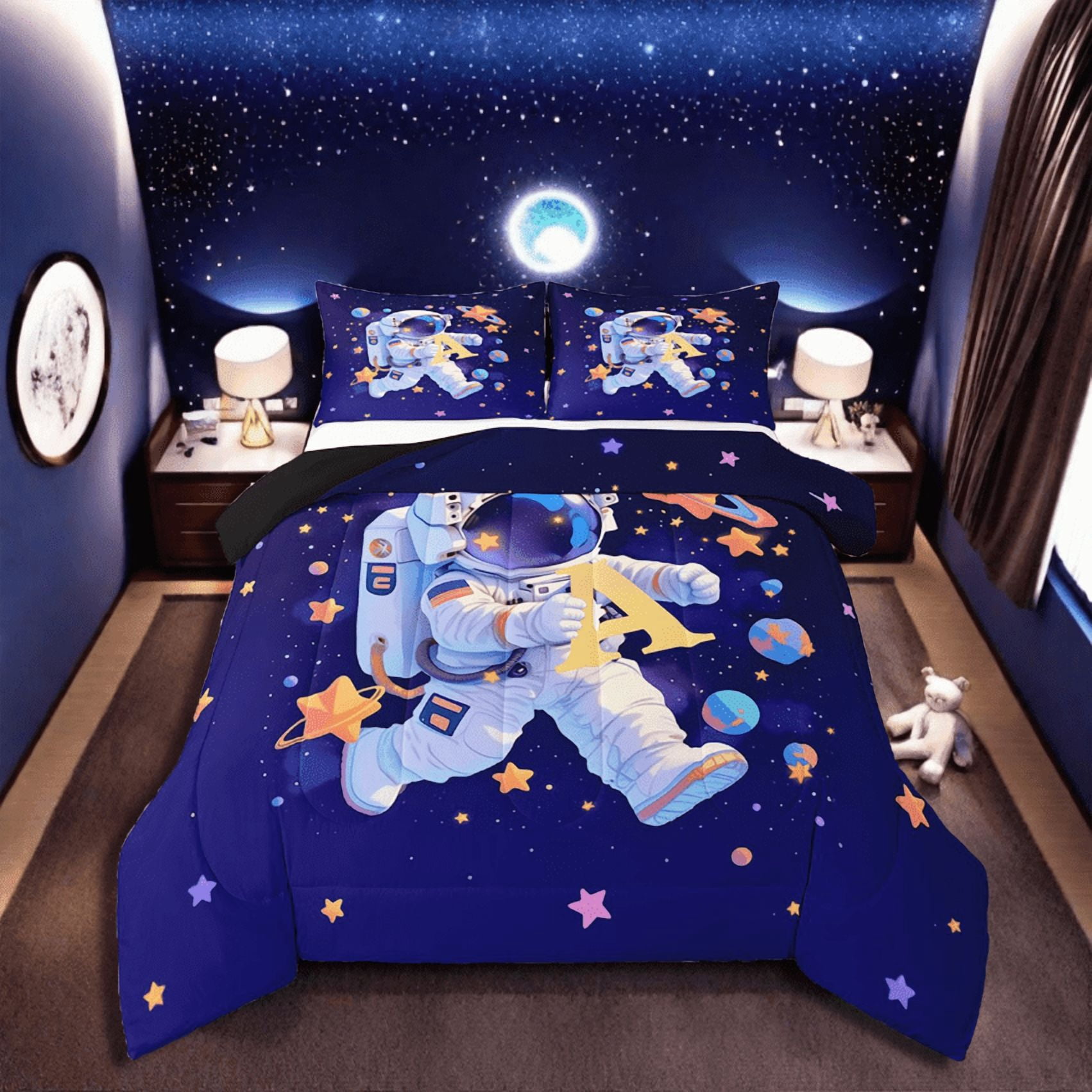 Astronaut Bedding Sets Twin Size Planet Star Decor Comforter Set Outer ...