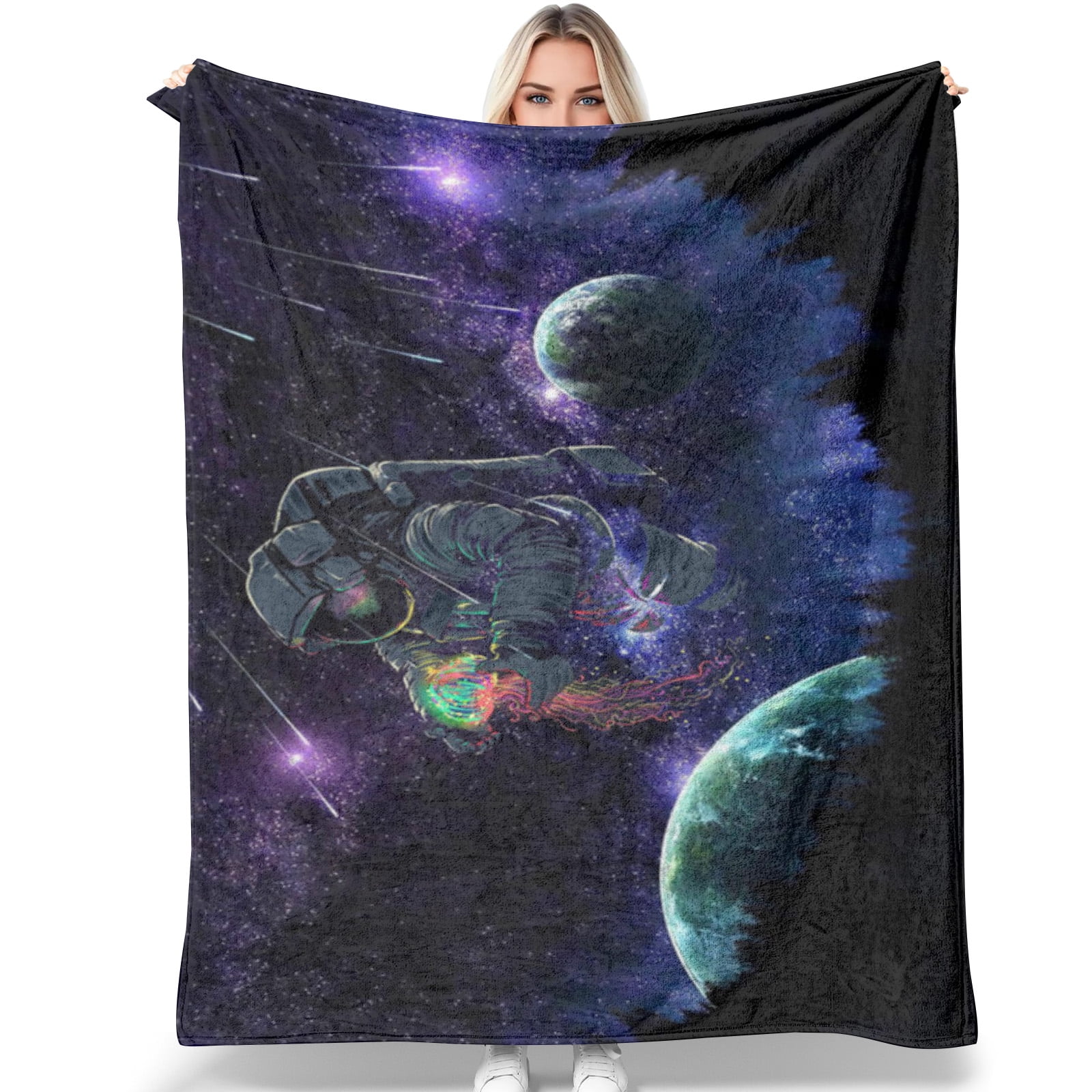 Astronaut Print Pattern Hooded Blanket