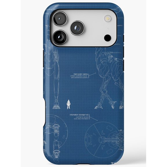 Astronaut Blueprint Line Art Blue Tough Case for Apple iPhone, Polycarbonate Shell with TPU Liner