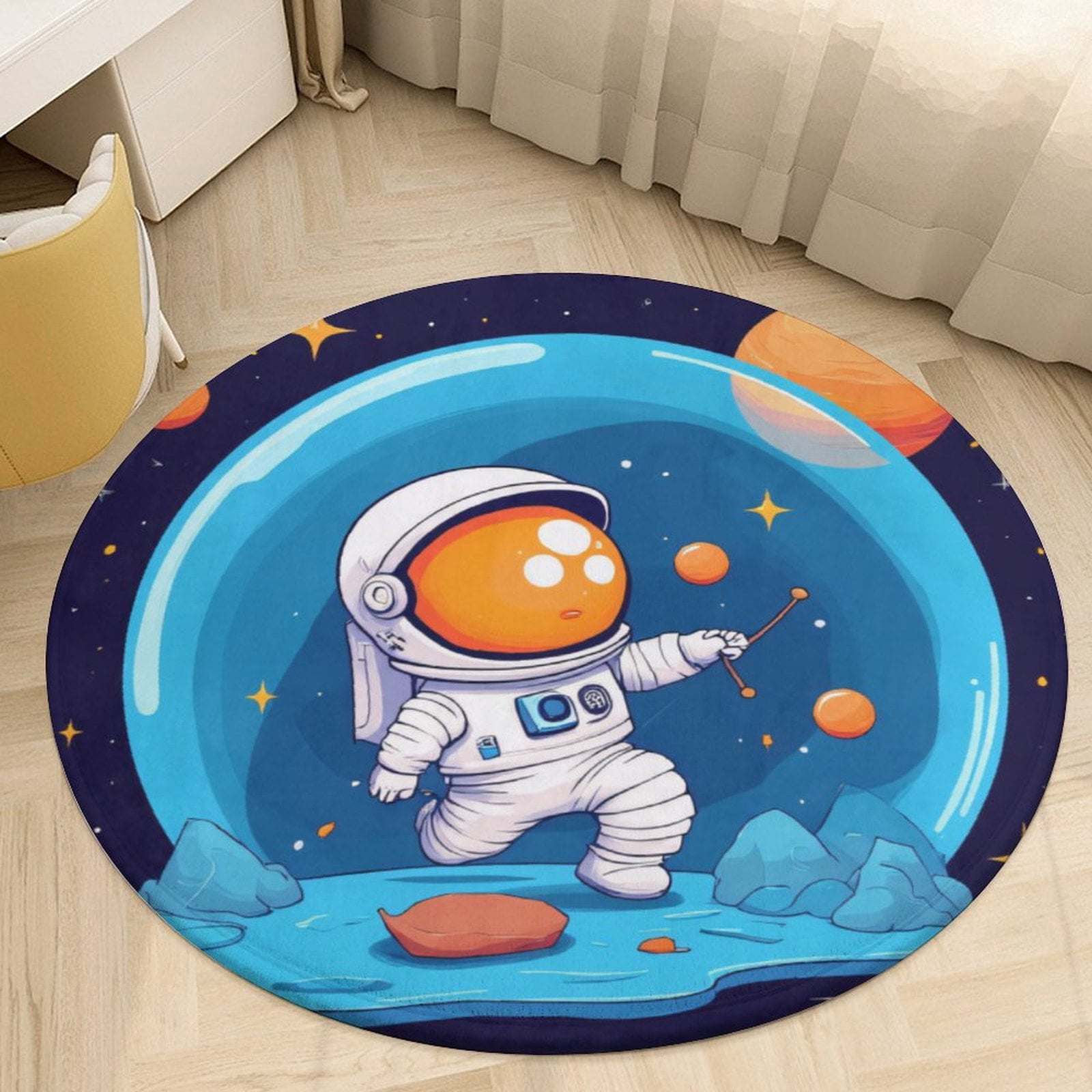 Space Round Rug Astronaut Bubble Space Adventure Round Area Rugs for Bedroom Living ...