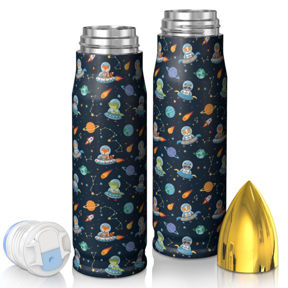 Astronaut and Cat Black Pattern Bullet Tumbler, Vacuum Insulated Novelty Travel Tumbler Sweat-free Exterior Gifts Ideas for Teens Adults Office Workers Teachers