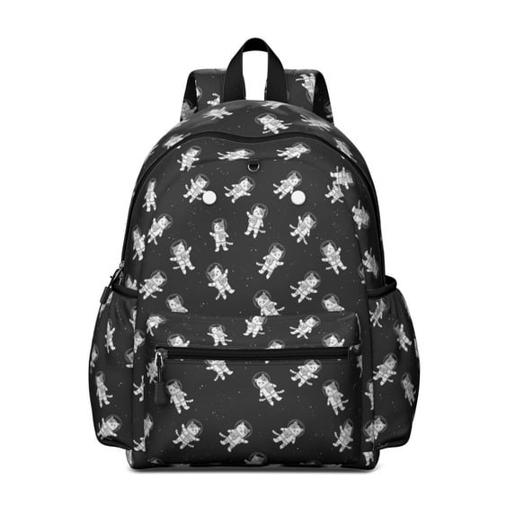 Astronaut Cat Black Pattern Cute School Backpack with Padded Back and Adjustable Shoulder Straps 13.4"x11"x4.7"