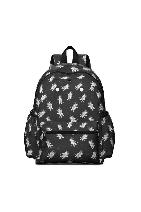 Astronaut Cat Black Pattern Cute School Backpack with Padded Back and Adjustable Shoulder Straps 13.4"x11"x4.7"