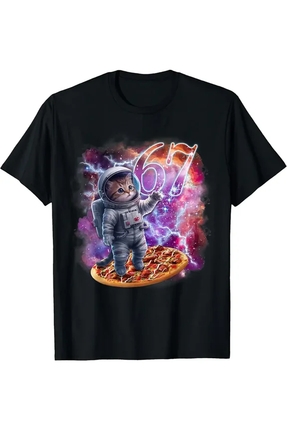 Astronaut Cat Flying Space Meme Funny Cosmic Feline Unisex T-Shirt, up to size 5XL