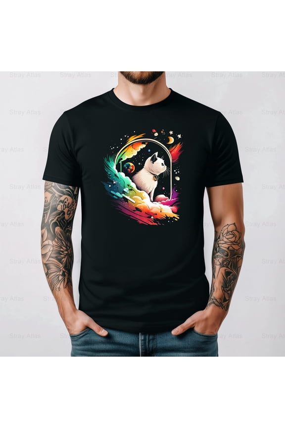 Astronaut Cat Funny Galaxy Space Cartoon Animal Lover Retro Unisex T-Shirt up to 5XL