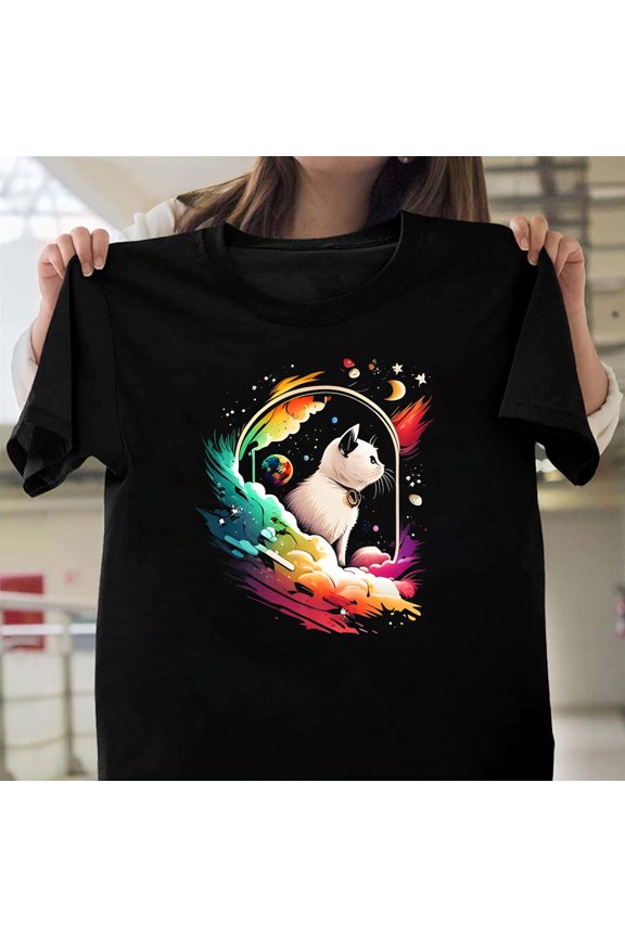 Astronaut Cat Funny Space Cat On Galaxy Outer Space Kitten Gift Graphic Art Unisex T-Shirt Y1045, Up to Size 5XL