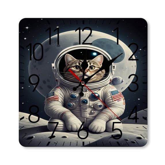 Astronaut Cat Moon Adventure Wall Clock Silent Non-Ticking For Home Office Decor, Decorative Clock Art