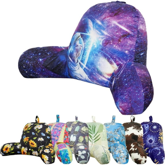 Astronaut Cat Reading Pillow, Back Support Rest Pillow for Adult, Backrest Pillows with Arms for Sitting in Bed Reading, Working, Playing Games, Watching TV