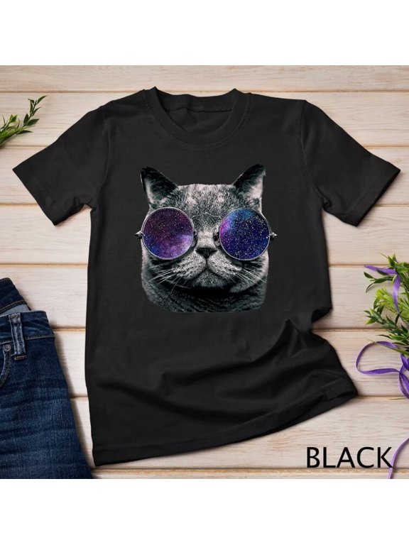 Astronaut Cat Space Round Glasses Graphic T-Shirt