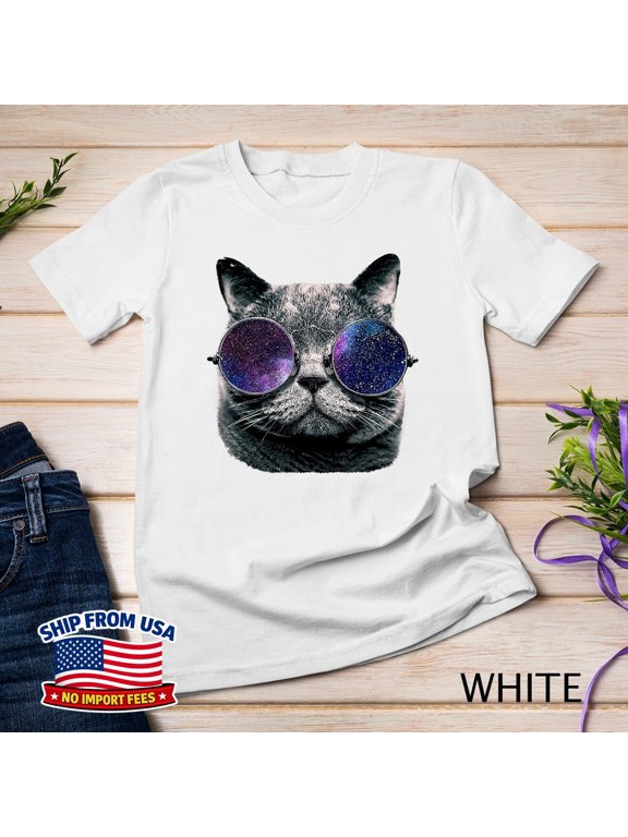 Astronaut Cat Space Round Glasses Graphic T-Shirt
