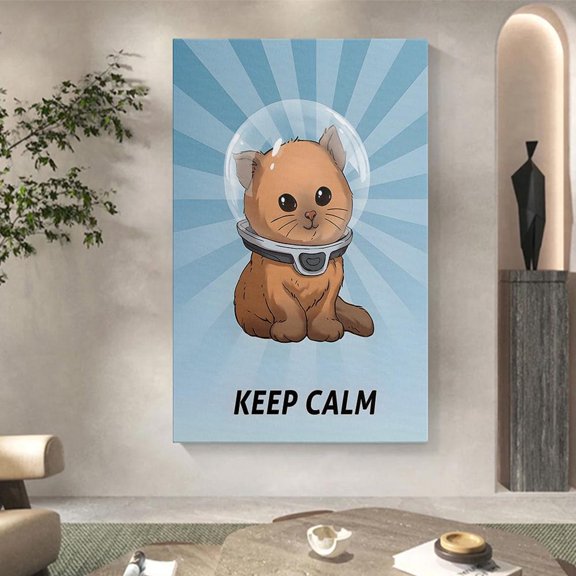 Astronaut Cat Wall Art Print, Whimsical Space Kitten And Cosmic Nursery Room Decor
