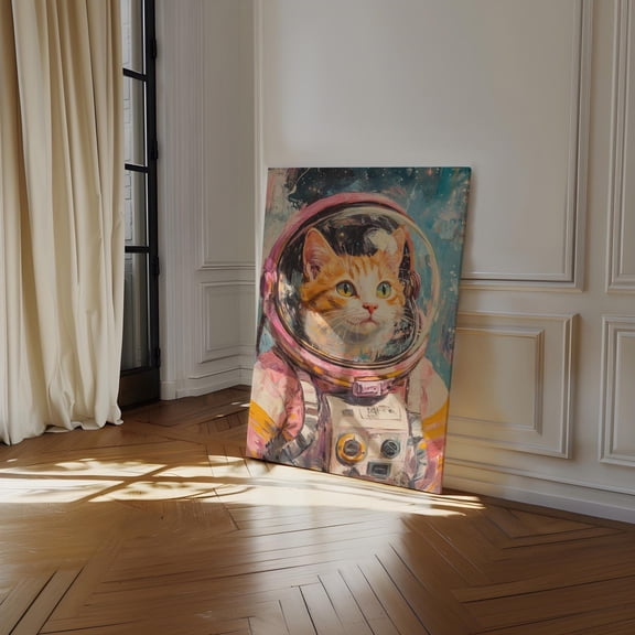 Astronaut Cat Wall Art – Whimsical Space Cat In A Pink Helmet, Vibrant Cosmic Decor For Cat Lovers And Space Enthusiasts Wall Art, Modern Wall Decor, 12x18 UNFRAMED