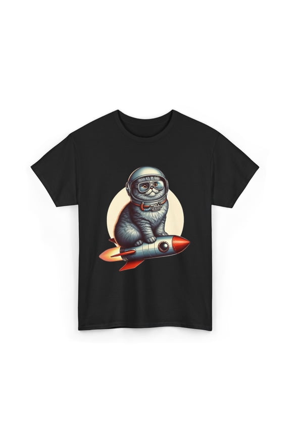 Astronaut Cat on Rocket T-Shirt Space Kitty Graphic Tee