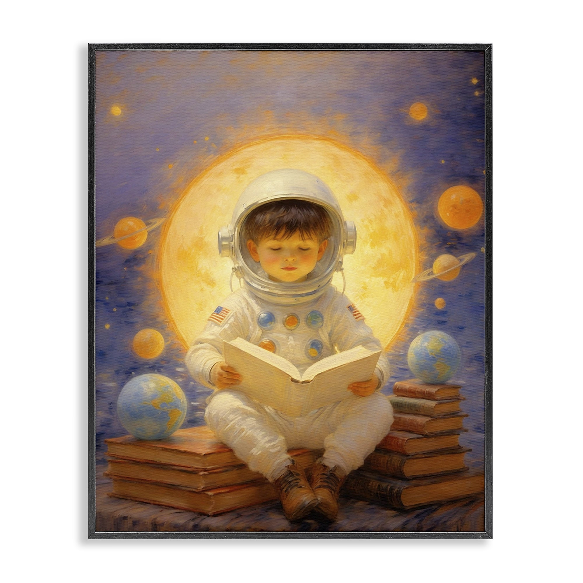Astronaut Child Learning Black Framed Giclee Art, design by Angie Hawke